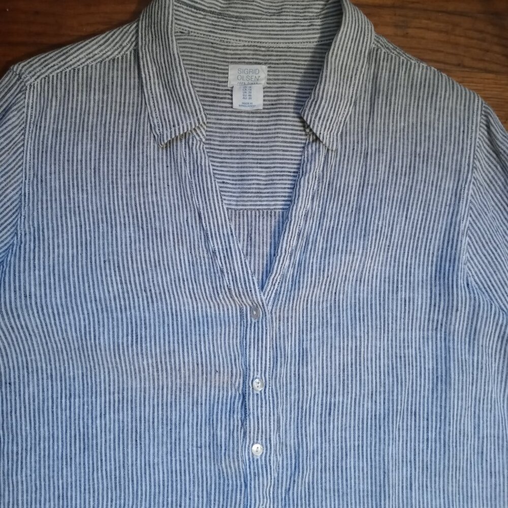 Sigrid Olsen Plus 100% Linen Button Down Shirt In… - image 3